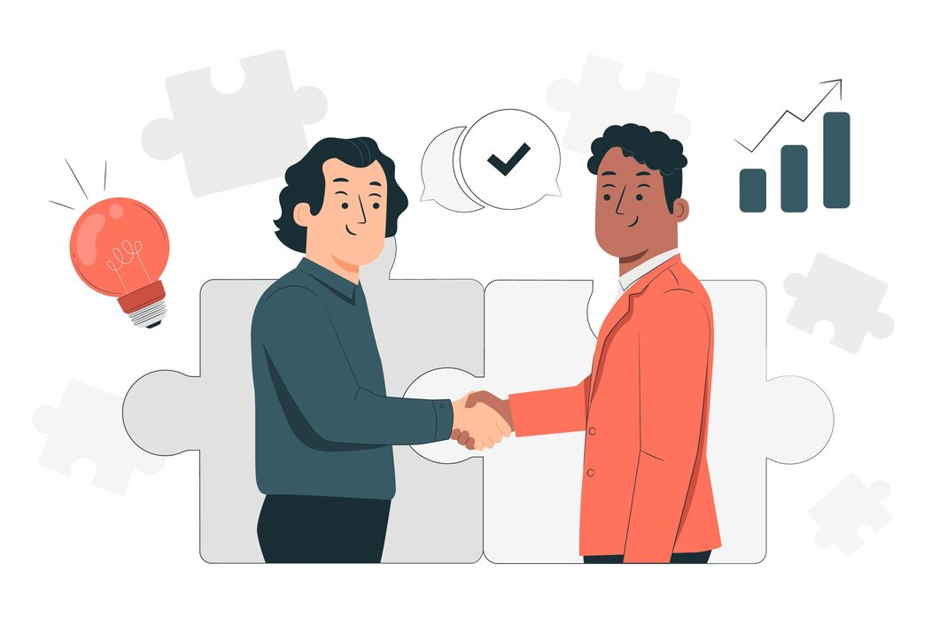 Two people shaking hands, symbolizing a successful partnership.