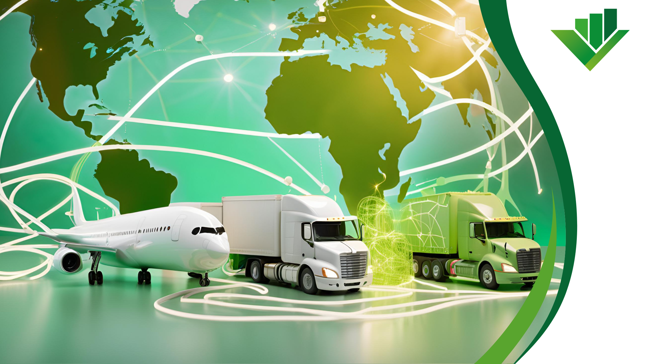 an image showing a dryage truck, delivery, truck and an airplane, on the back is a globe showcasing 3pl outsourcing