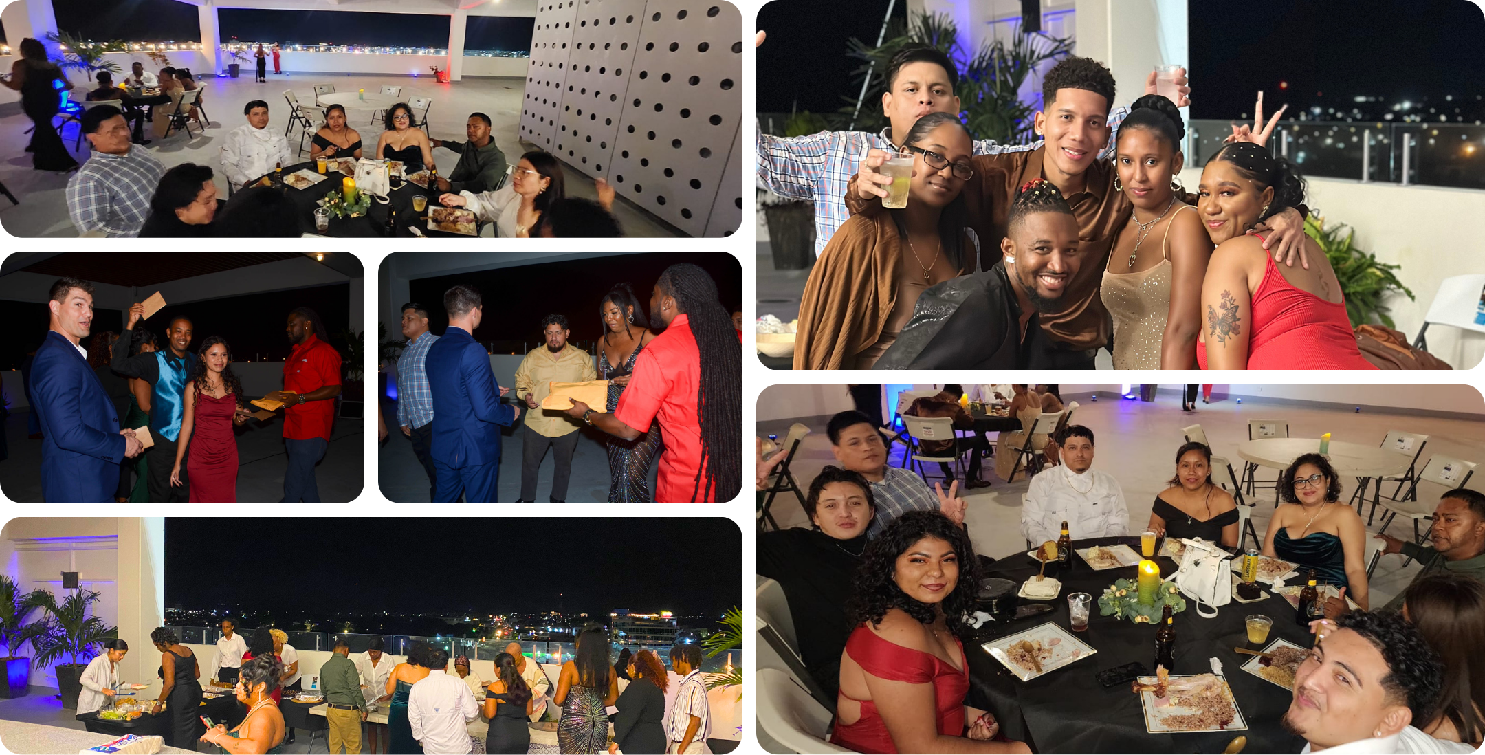 Group of people celebrating a year-end party on a rooftop in Belize office