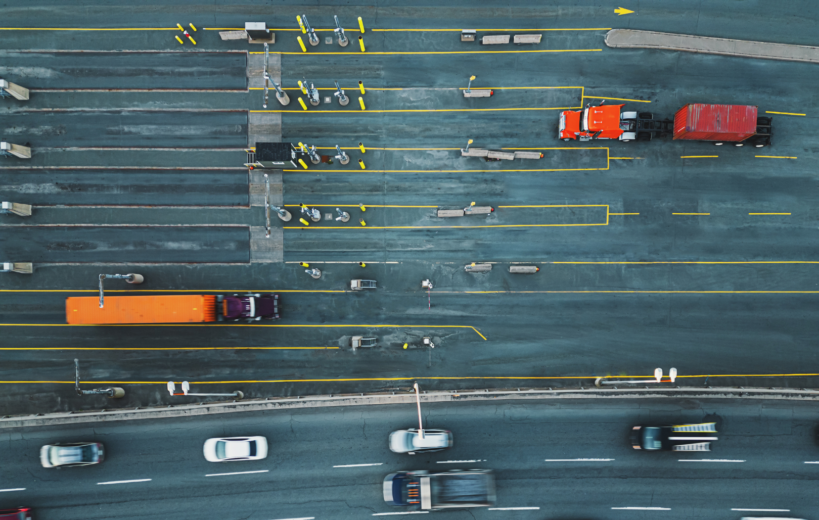 Multiple highways with logistics trucks in the United States.